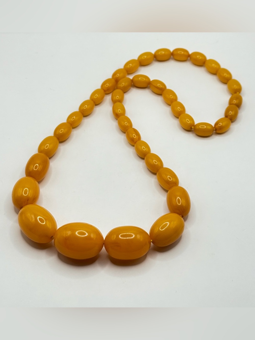 Antique Necklace of Egg-Yellow Amber Bakelite Beads 21.5" Inch
